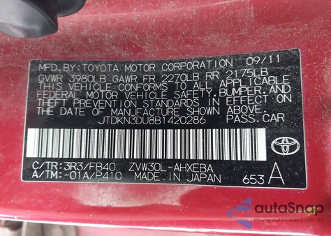 2011 Toyota Prius from USA, damaged, VIN JTDKN3DU8B1420286